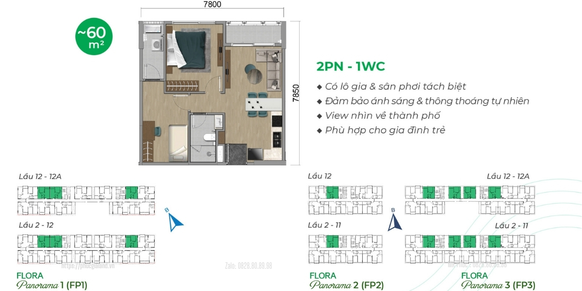 Thiết kế tổng quan mặt bằng căn 42m2