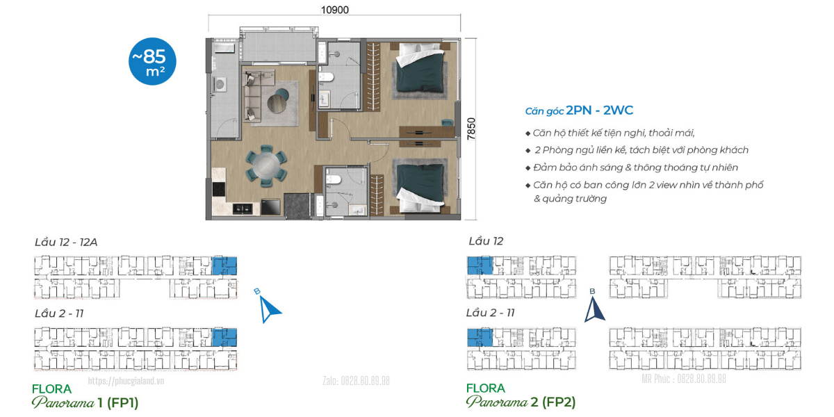 Thiết kế tổng quan mặt bằng căn 42m2